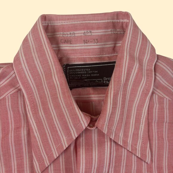 1970s Sears striped shirt, mens 14.5-33 long sleeve pink & white dress shirt - Picture 3 of 6